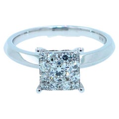 0.50 Carats Diamond Square Halo Round Pave Engagement Cocktail White Gold Ring 2