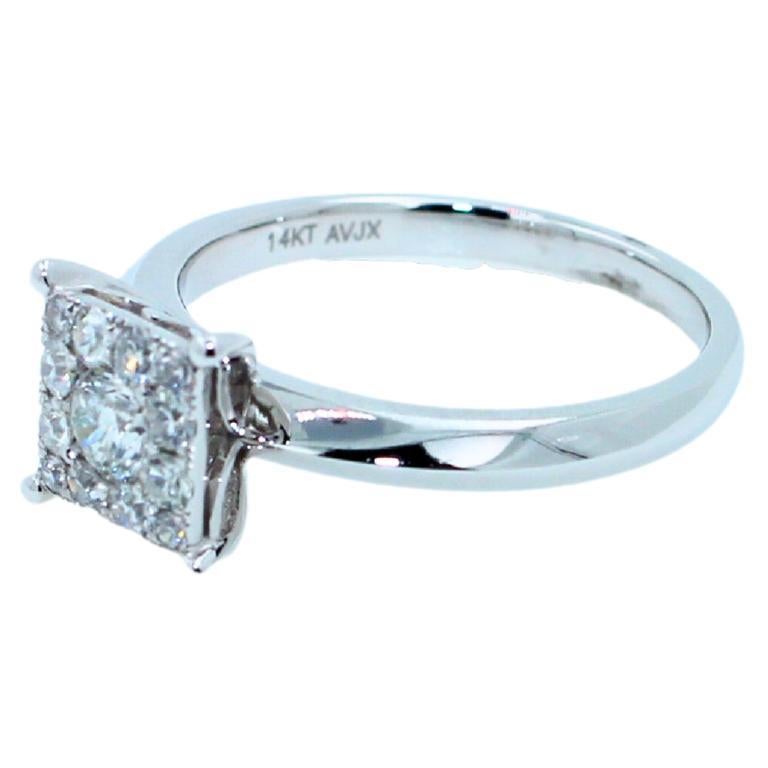 0.50 Carats Diamond Square Halo Round Pave Engagement Cocktail White Gold Ring
0.50 cts Diamonds GI Color, VS Clarity 
Very Brilliant & Sparkly Diamonds
14K White Gold 
Size 7 - Resizable Upon Request