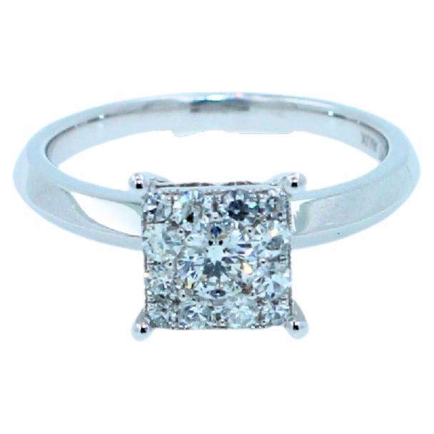 0.50 Carats Diamond Square Halo Round Pave Engagement Cocktail White Gold Ring For Sale