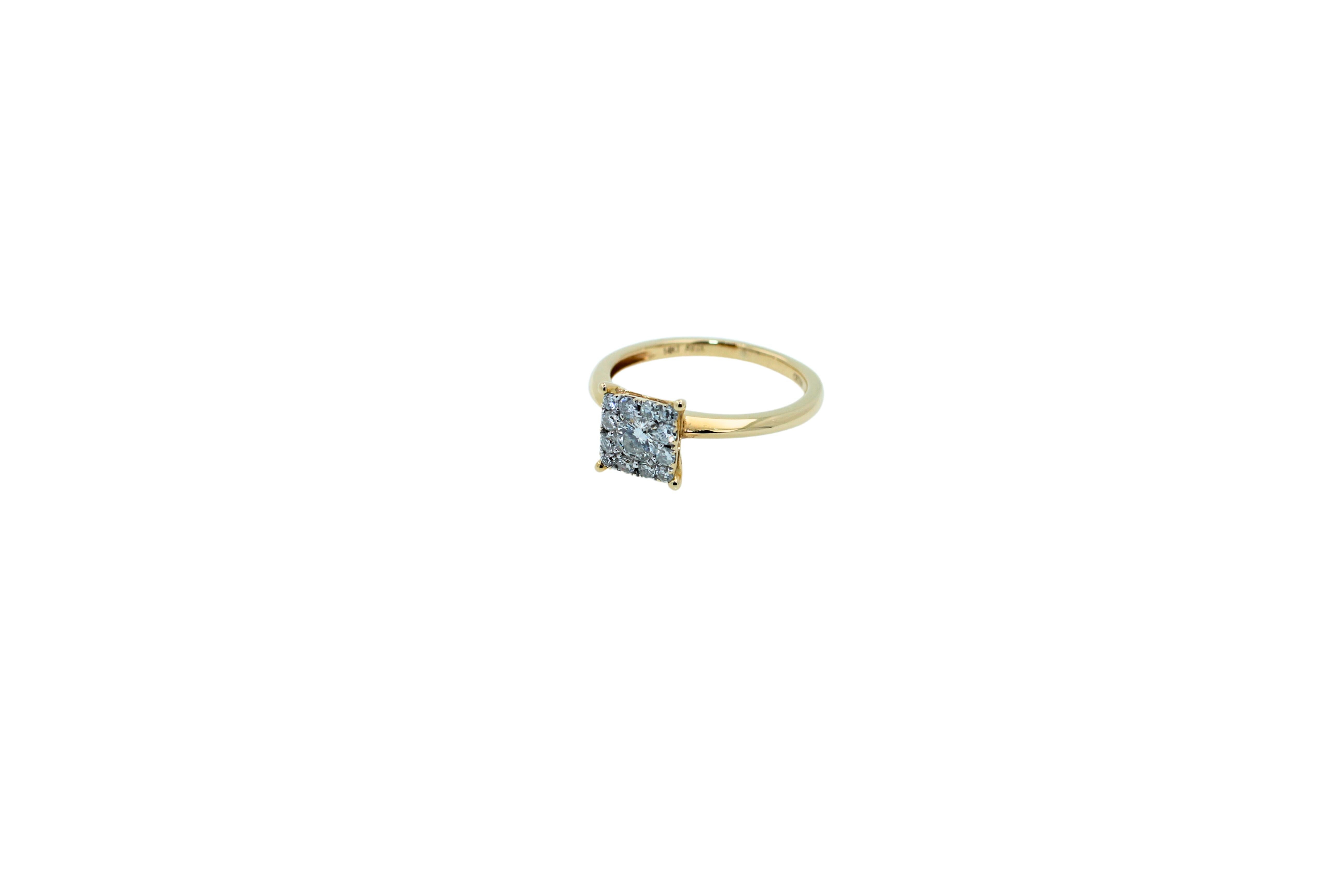 0.50 Carats Diamond Square Halo Round Pave Engagement Cocktail Yellow Gold Ring In New Condition For Sale In Oakton, VA