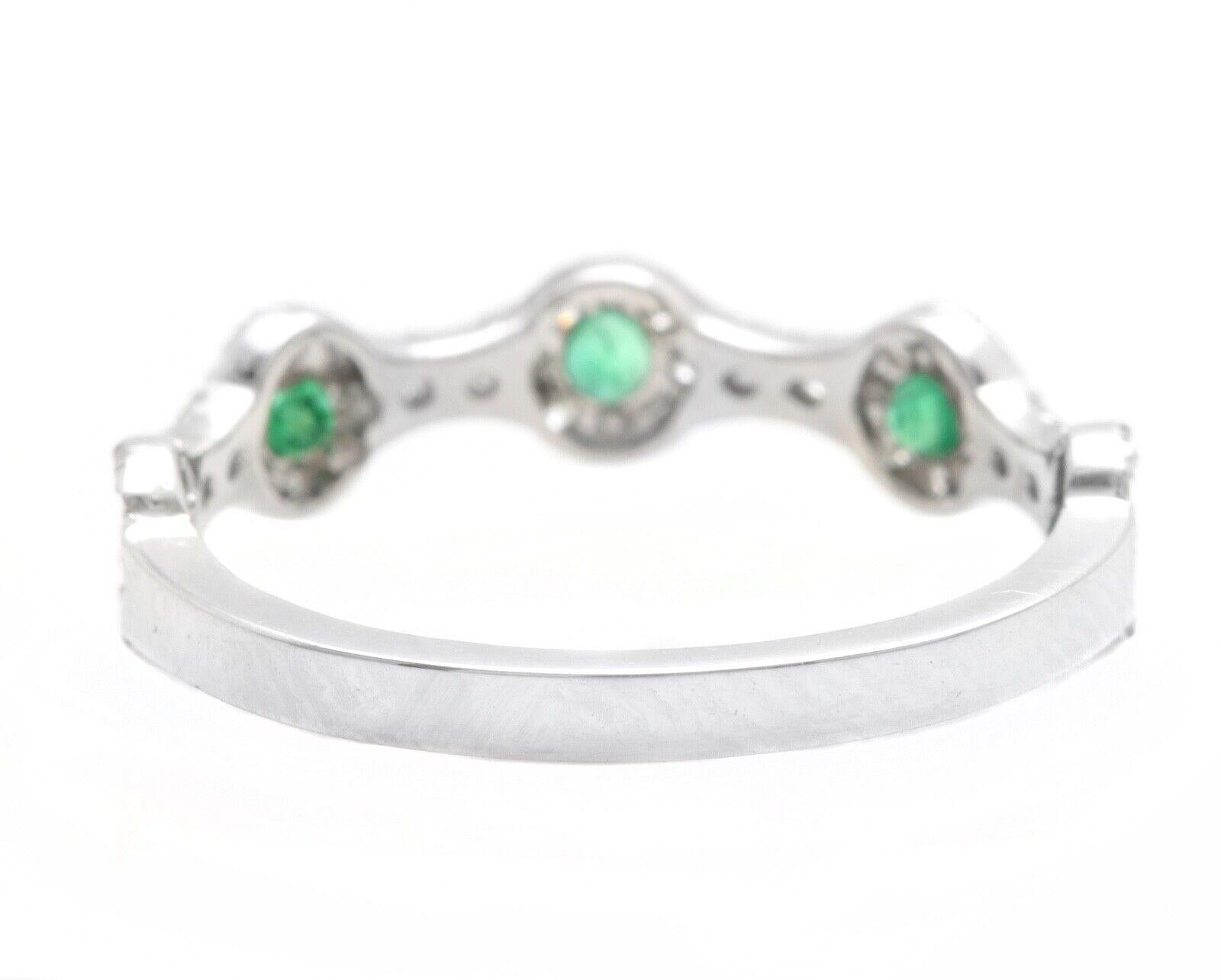 Mixed Cut 0.50 Carats Natural Emerald and Diamond 14K Solid White Gold Band Ring For Sale