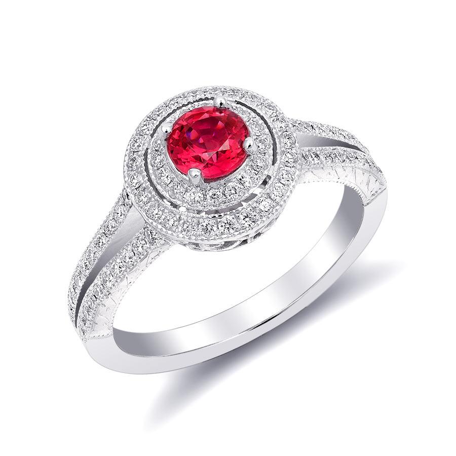  0.50 Carats Natural Red Spinel Diamonds set in 14K White Gold Ring  In New Condition For Sale In Los Angeles, CA