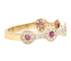 0.50 Carats Natural Ruby and Diamond 14K Solid Yellow Gold Band Ring