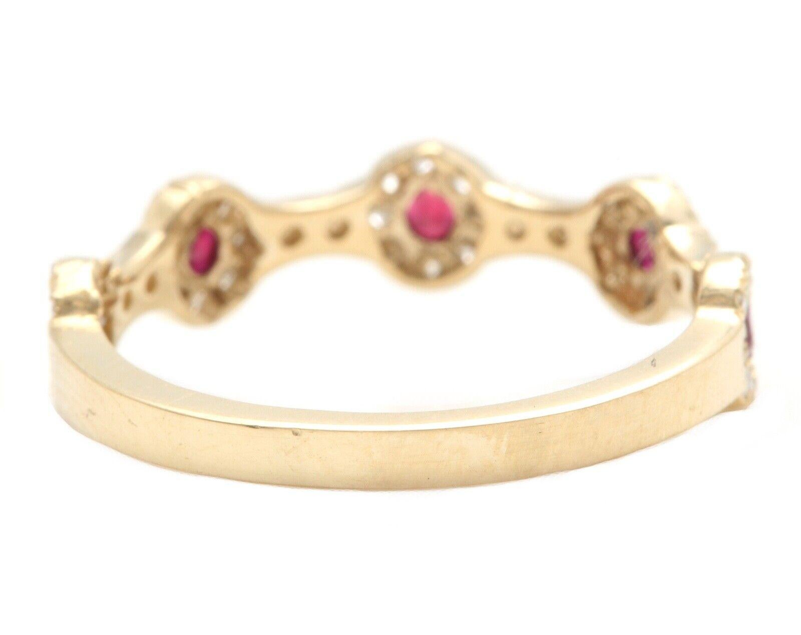 Mixed Cut 0.50 Carats Natural Ruby and Diamond 14K Solid Yellow Gold Band Ring For Sale
