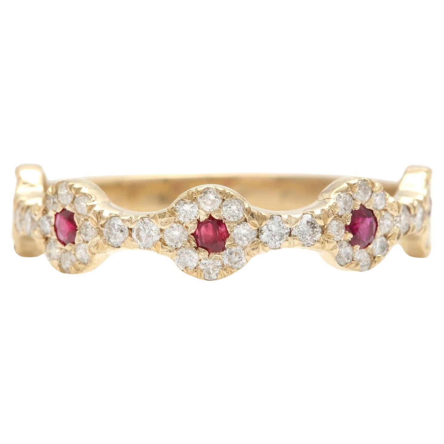 0.50 Carats Natural Ruby and Diamond 14K Solid Yellow Gold Band Ring For Sale