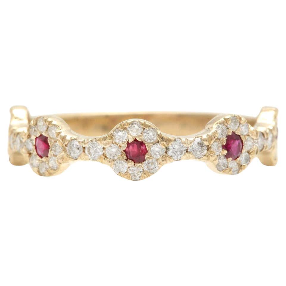 5-Stone Diamond and Ruby Ring, Set With 2 Round Diamonds and 3 Rubies ...