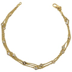 0.50 Carats Triple-Row Diamond Station Yellow Gold Bracelet 14 Karat