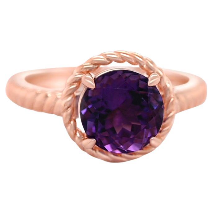 0.50 Ct Amethyst Halo Ring 925 Sterling Silver 18K Rose Gold Plated Bridal Ring