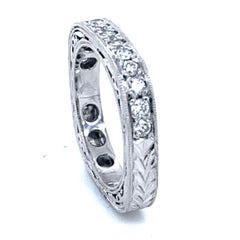 0,50 Karat Antiker Platinring mit Diamanten im antiken Stil in Pavé-Fassung mit Handgravur