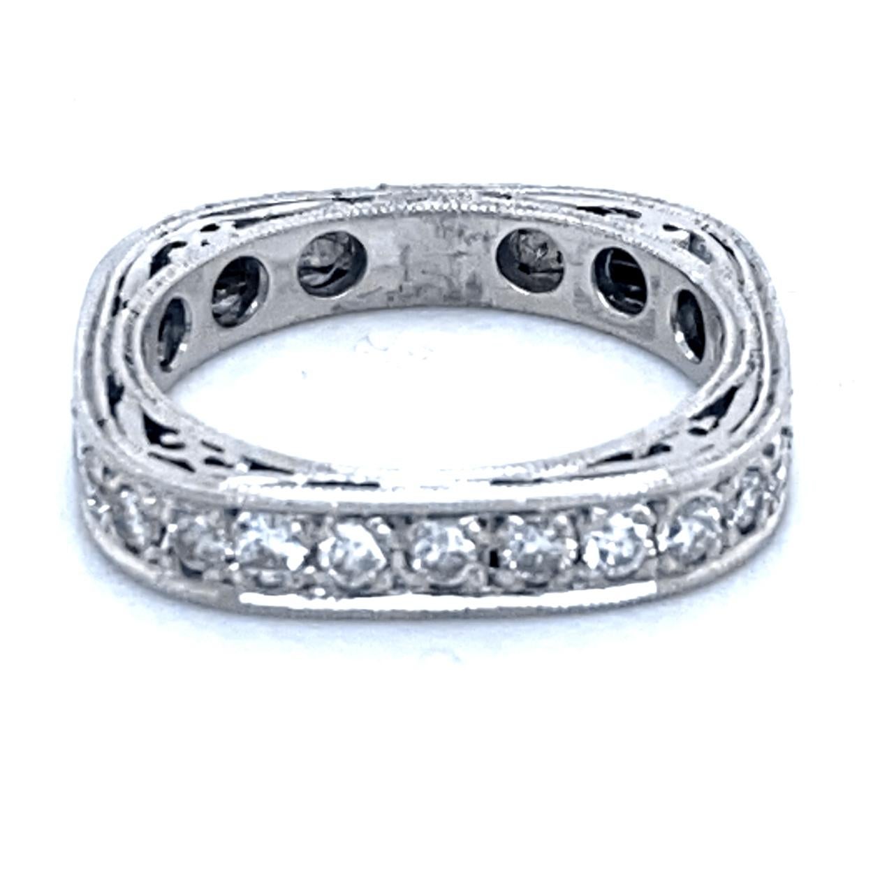 0.50 Carat Antique Style Platinum Pave Set Diamond Ring with Hand Engraving In New Condition For Sale In Los Angeles, CA