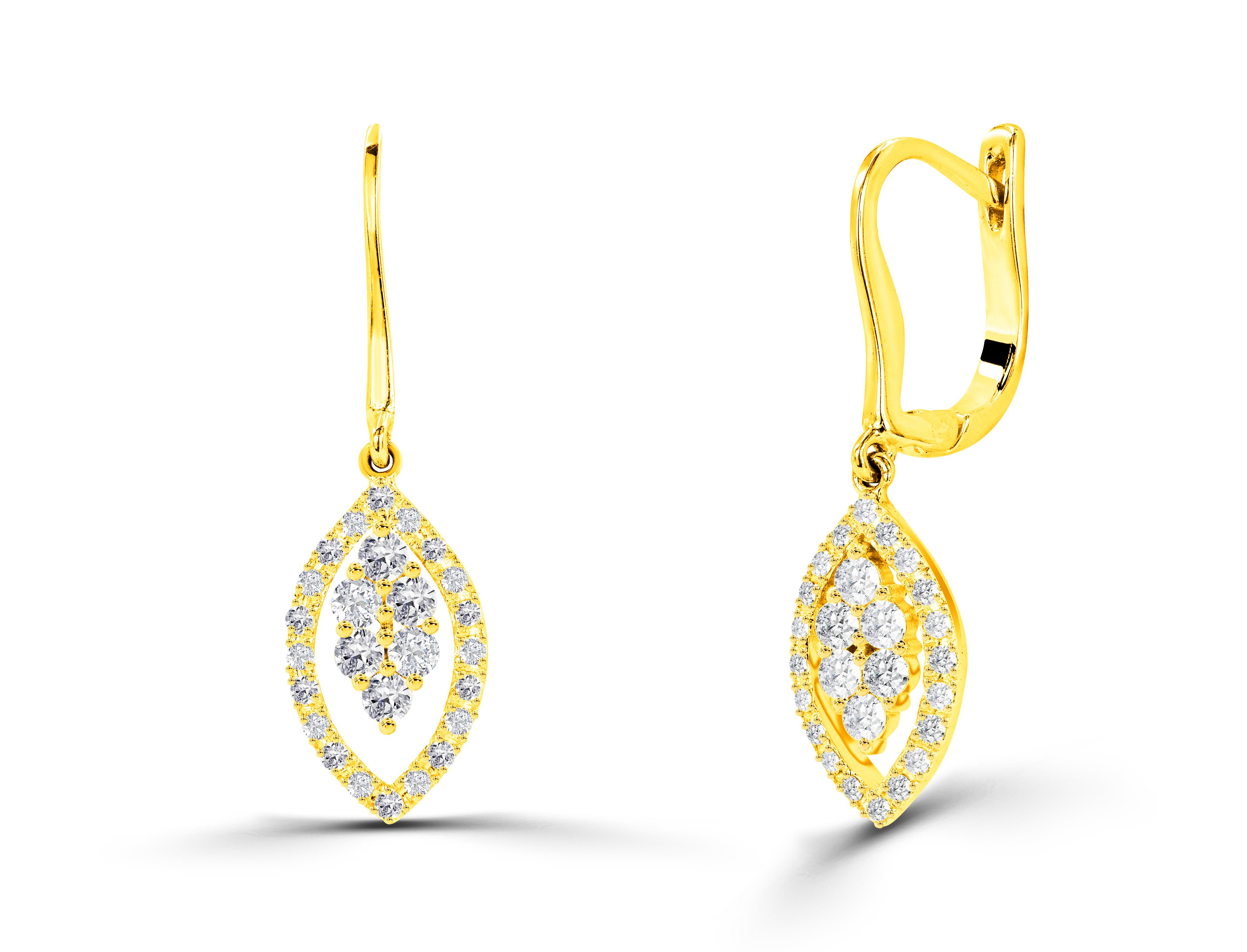 Modern 0.50ct Diamond Marquise Shaped Drop Earrings in 14k Gold For Sale