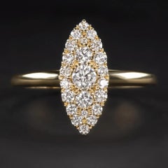 Round Cut Navette Ring Marquise Shape Vintage Style Yellow Gold Ring