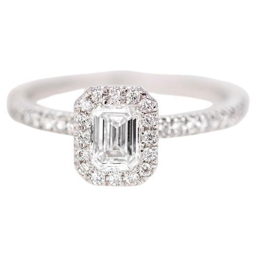 0.50 ct Emerald Cut Diamond Solitaire, Diamond Solitaire Ring with Edge Stone For Sale