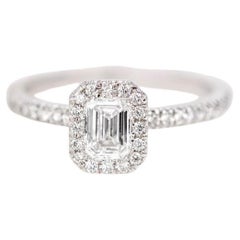 0.50 ct Emerald Cut Diamond Solitaire, Diamond Solitaire Ring with Edge Stone