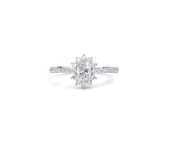 GIA Certified 0.50ct Natural Oval-Cut Diamond Halo Engagement Ring in 18K Gold