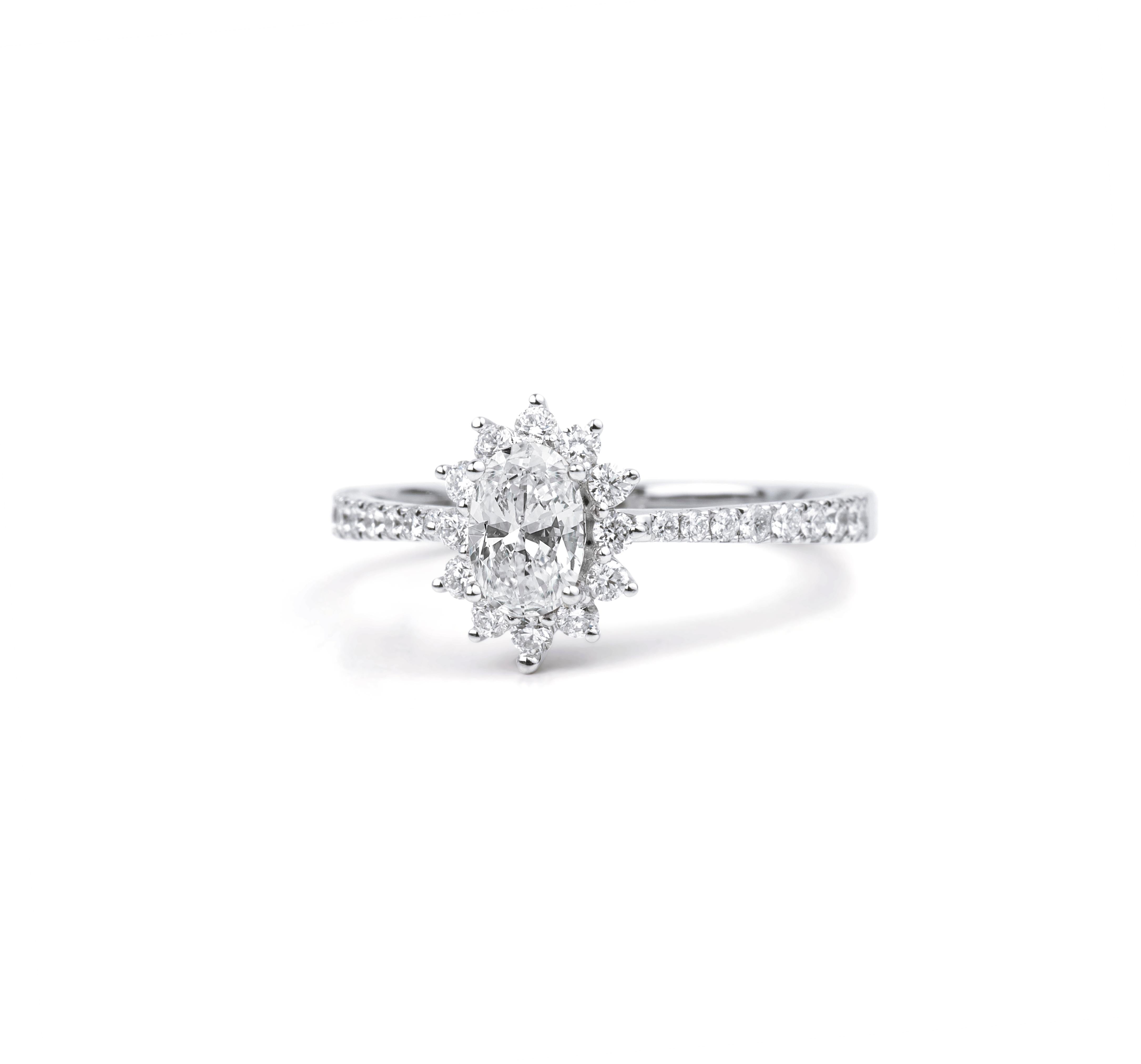 Art Deco 0.50ct GIA Certified Oval Diamond Halo Engagement Ring in 18K White Gold For Sale