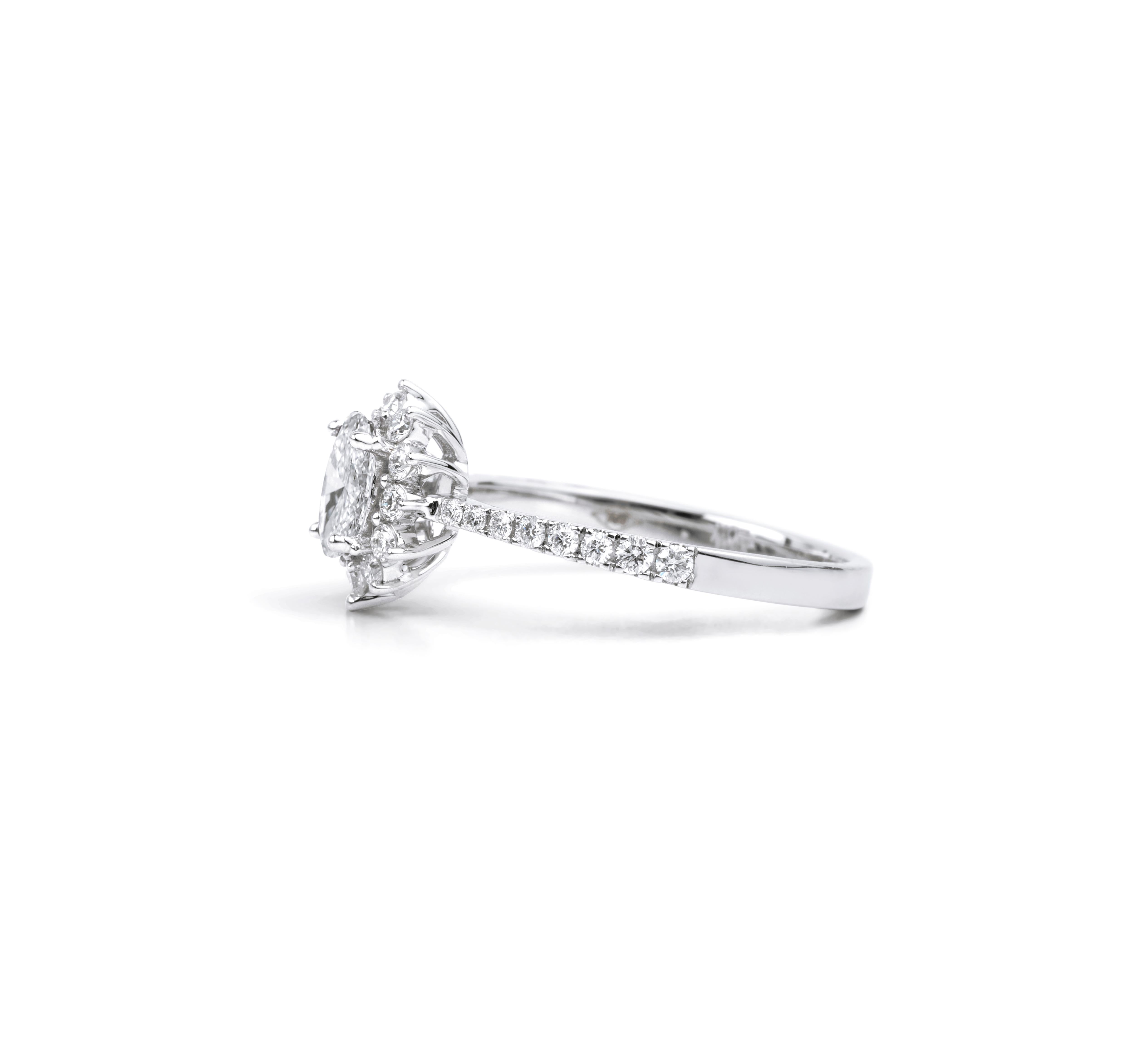 Oval Cut 0.50ct GIA Certified Oval Diamond Halo Engagement Ring in 18K White Gold For Sale