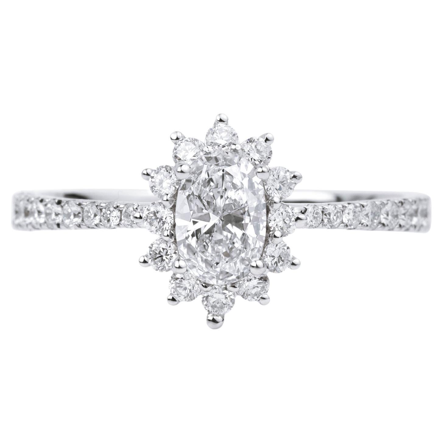 GIA Report Certified 0.50 Carat G VS Oval Cut Diamond 18k Halo Engagement Ring