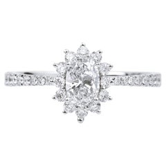 0.50 Carat G VS Oval Cut Diamond Halo Engagement Ring for Her, GIA Certified