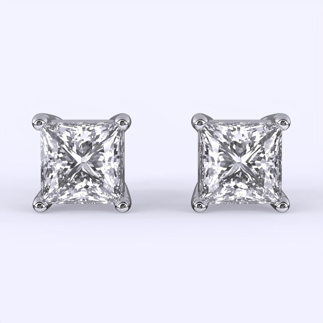 Women's or Men's 0.50 CT GH-I1 Clarity Natural Diamond Princess Cut Stud Earrings, 14k Gold. For Sale