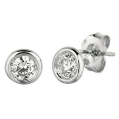0.50 CT Natural Diamond Bezel Earrings G SI in 14K White Gold 25 Points Each