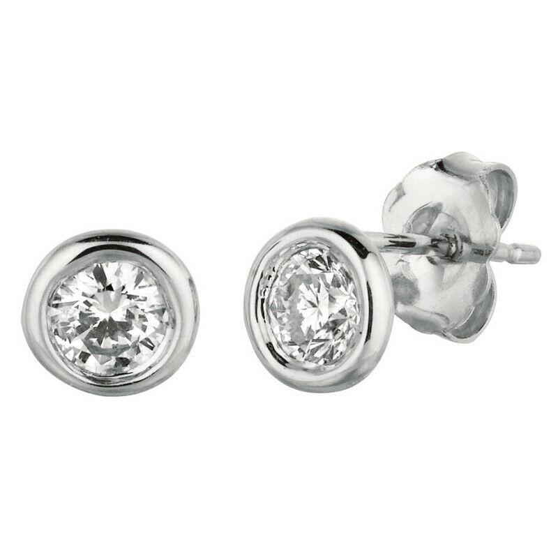 Contemporary 0.50 CT Natural Diamond Bezel Earrings G SI in 14K White Gold 25 Points Each For Sale