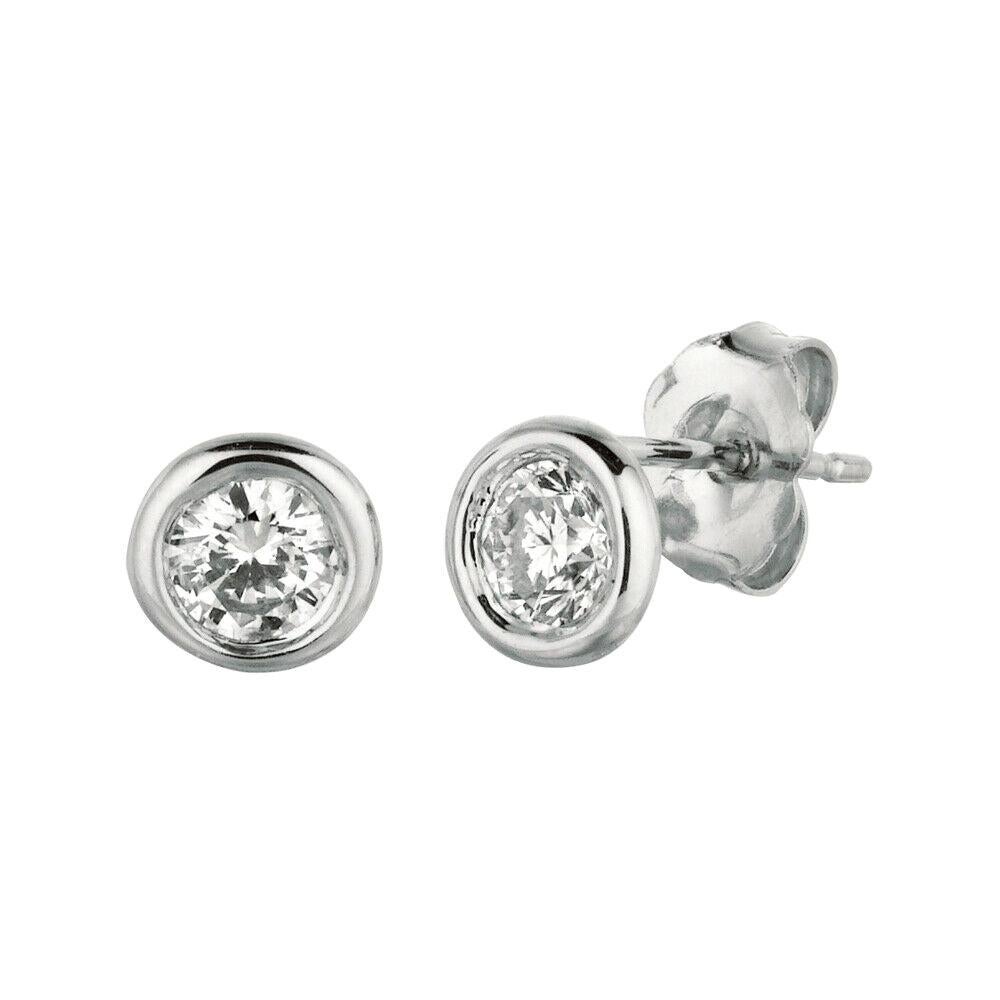 0.50 CT Natural Diamond Bezel Earrings G SI in 14K White Gold 25 Points Each For Sale