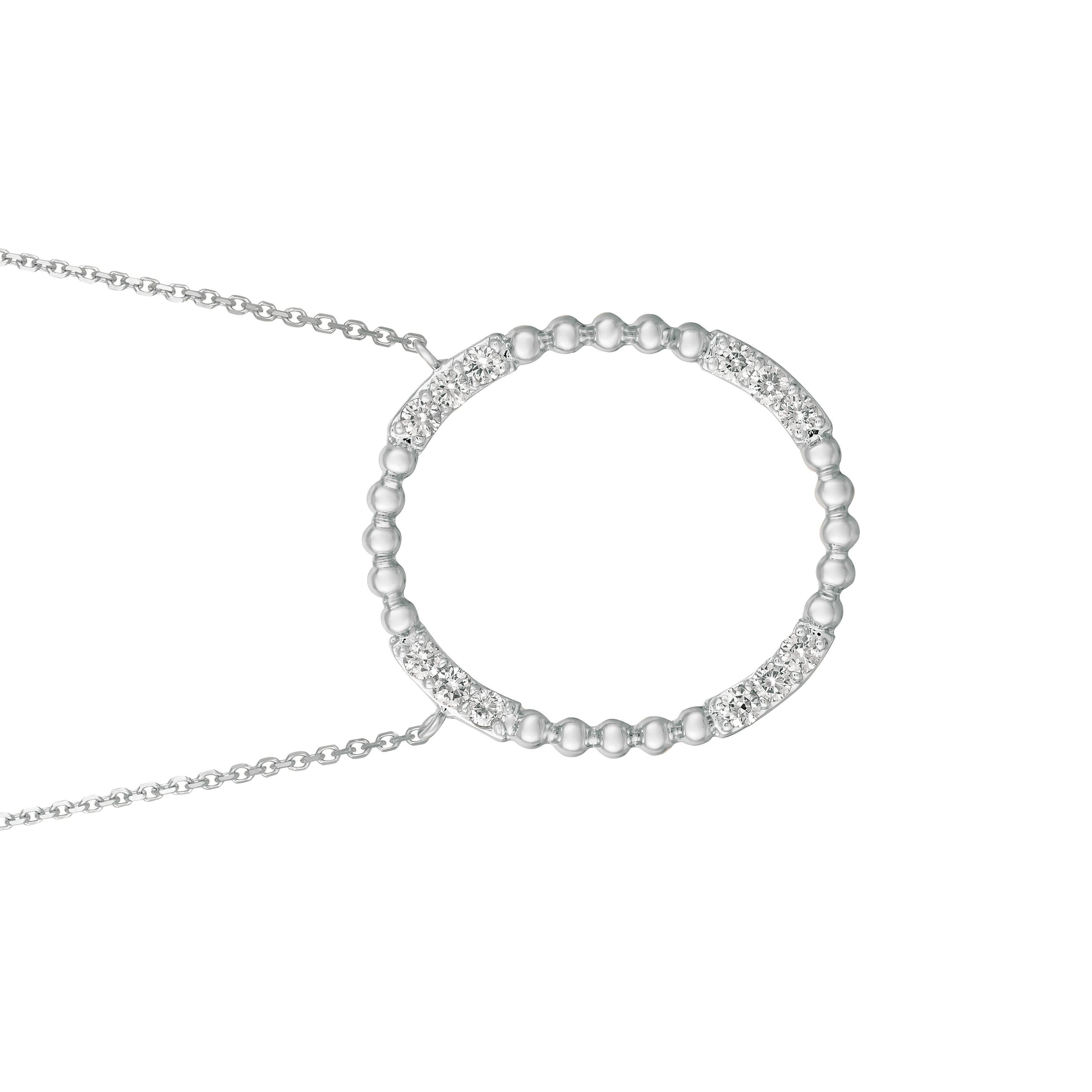 Round Cut 0.50 Carat Natural Diamond Circle Necklace 14 Karat White Gold G-H SI For Sale