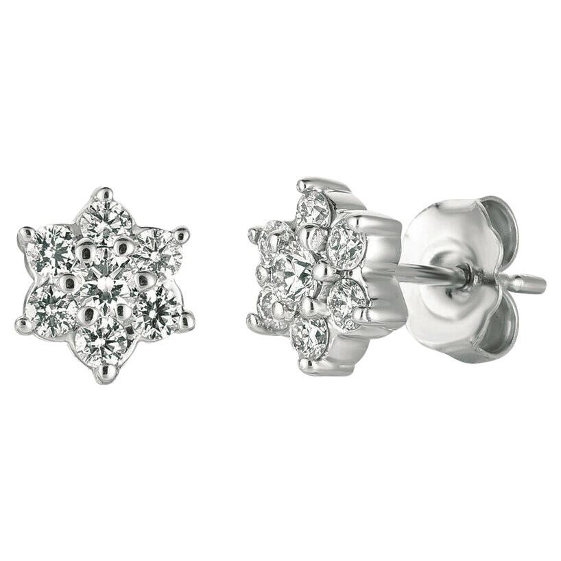 0.50 Ct Natural Diamond Cluster Earrings G-H SI Set in 14K White Gold For Sale
