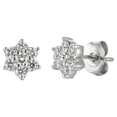 0.50 Ct Natural Diamond Cluster Earrings G-H SI Set in 14K White Gold