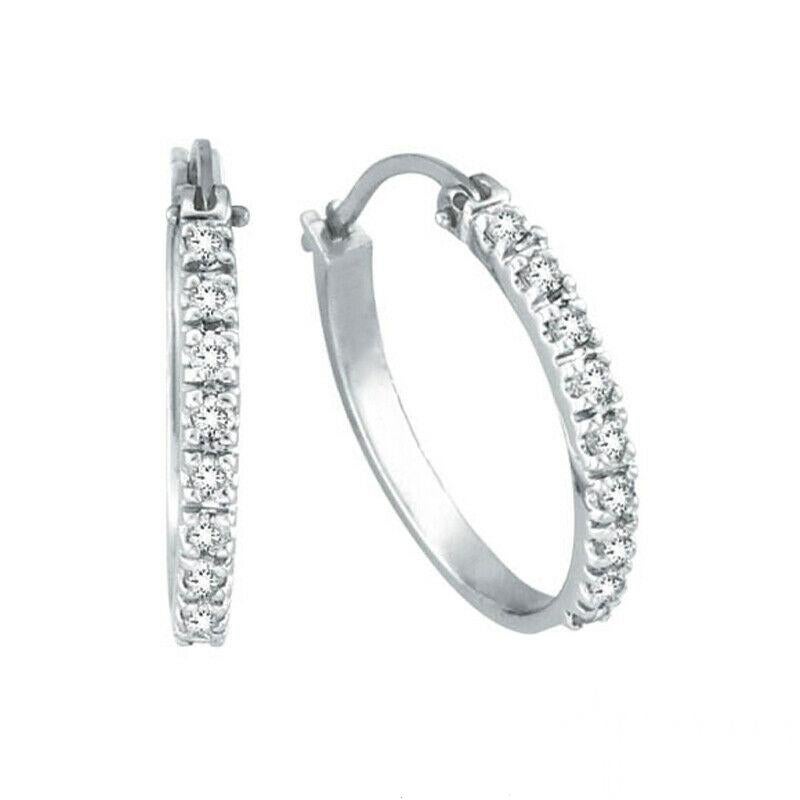 Contemporary 0.50 CT Natural Diamond Hoop Earrings G SI Set in 14K White Gold For Sale