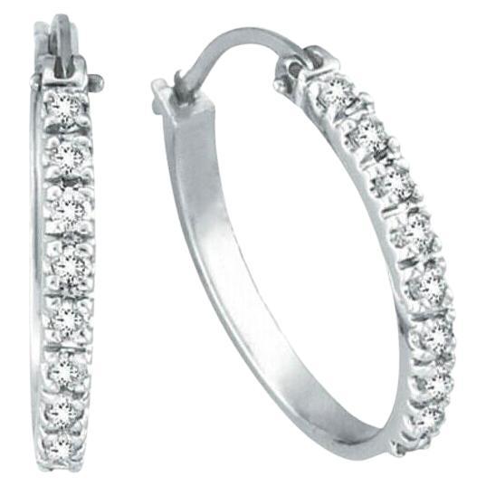 0.50 CT Natural Diamond Hoop Earrings G SI Set in 14K White Gold For Sale