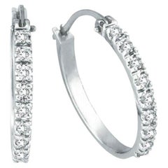 0.50 CT Natural Diamond Hoop Earrings G SI Set in 14K White Gold