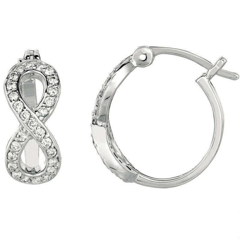 Taille ronde Boucles d'oreilles Infinity en or blanc 14 carats serties de diamants naturels de 0,50 carat G SI en vente