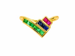 0.50 Ct Ruby Emerald Sapphire Multi Band Luxury Multi Precious Ring For Her