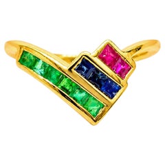 0.50 Ct Ruby Emerald Sapphire Multi Band Luxury Multi Precious Ring For Her