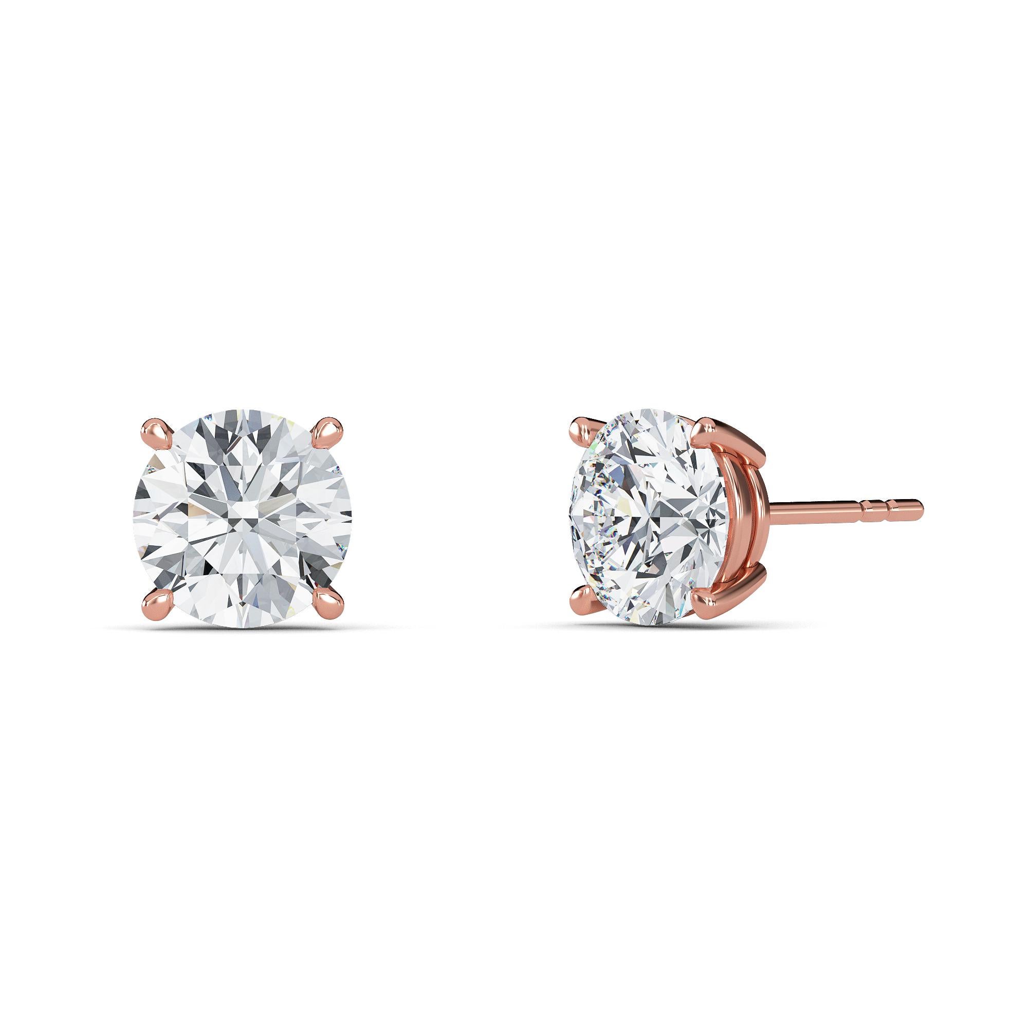 0.50 Carat TW Natural Diamond 14k Gold Four Prong Stud Earring For Sale