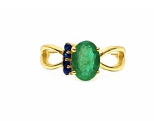 0.50 Ct Zambian Emerald Dainty Band Women 14K Gold Emerald Sapphire Small Band