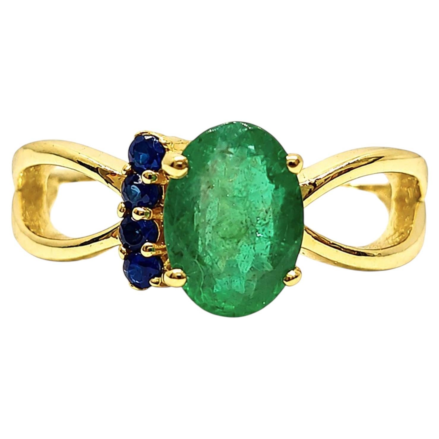 0.50 Ct Zambian Emerald Dainty Band Women 14K Gold Emerald Sapphire Small Band