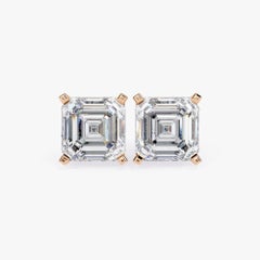 0.50 CTW Asscher Diamond Stud Earrings in 14K Gold, SI Solitaire Studs