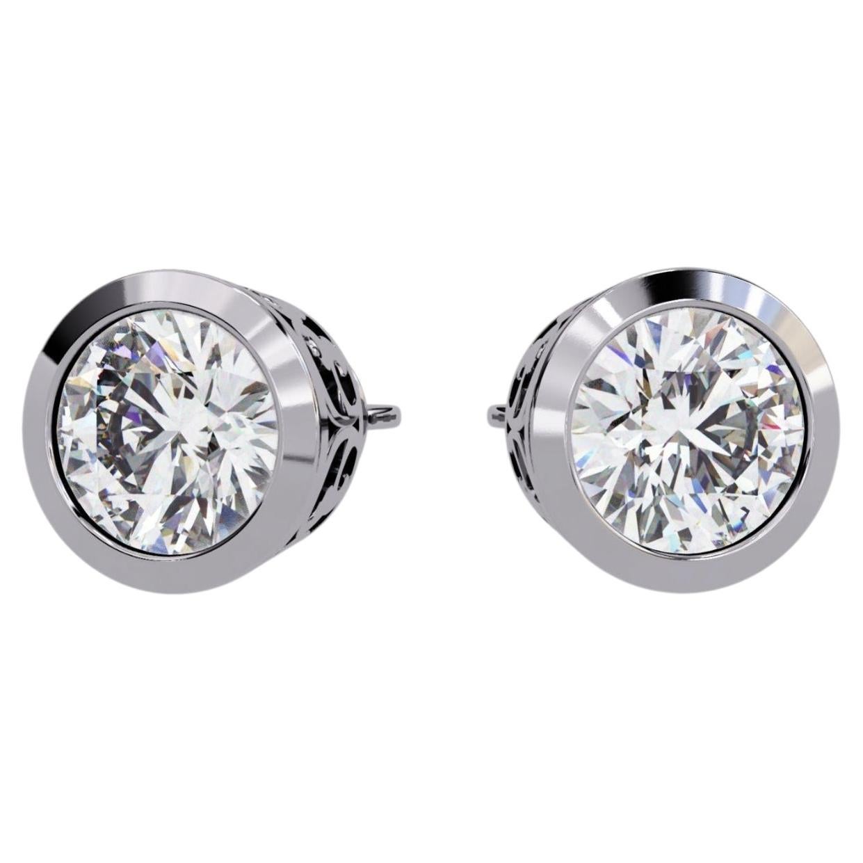 0.50 CTW Bezel Diamond Stud Earrings in 14K Gold, SI Natural Solitaire Earrings