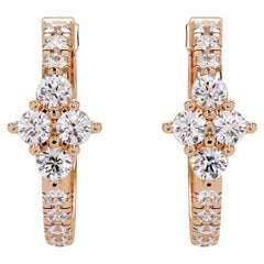 Boucles d'oreilles créoles « Huggie » en or 14 carats, ornées de diamants « Clover » d'un poids total de 0,50 carat, pureté SI1+, diamètre 14 mm