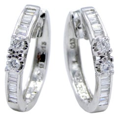 0.50 CTW Diamond Baguette Round Brilliant Cut 18K White Gold Small Hoop Earrings 0.50 CTW Diamond Baguette Round Brilliant Cut 18K White Gold Small Hoop Earrings