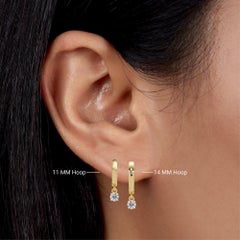 Boucles d'oreilles créoles pendantes en diamant de 0,50 CTW, en or 14 carats, SI1+, 14 mm