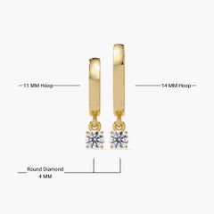 0.50 CTW Diamond Drop Hoop Earrings in 14K Gold, SI1+ Natural Diamond (11 MM)