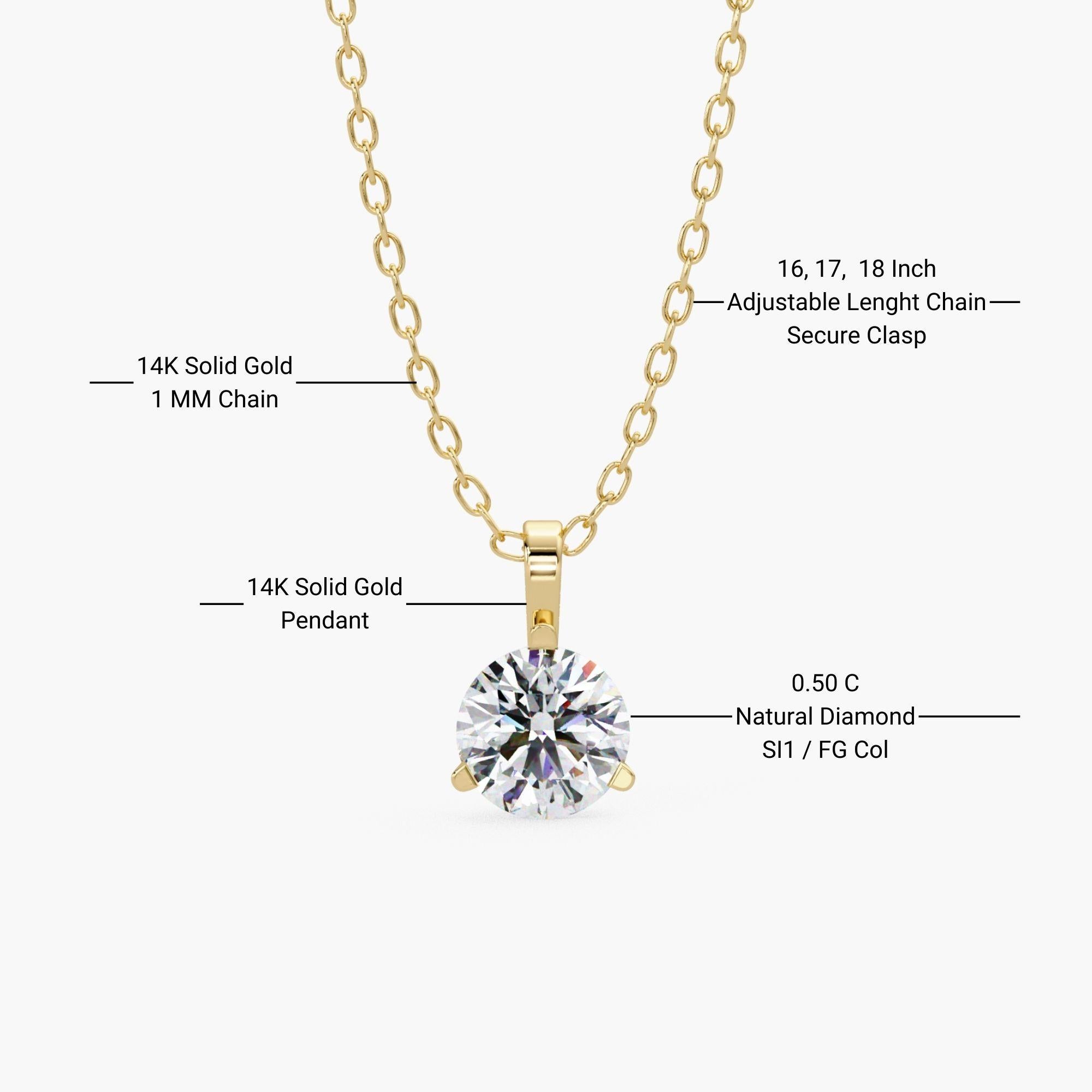 Contemporain Collier solitaire avec diamants 0,50 ct. pt., pendentif avec diamants SI1 GH, chaîne de 18 pouces en vente