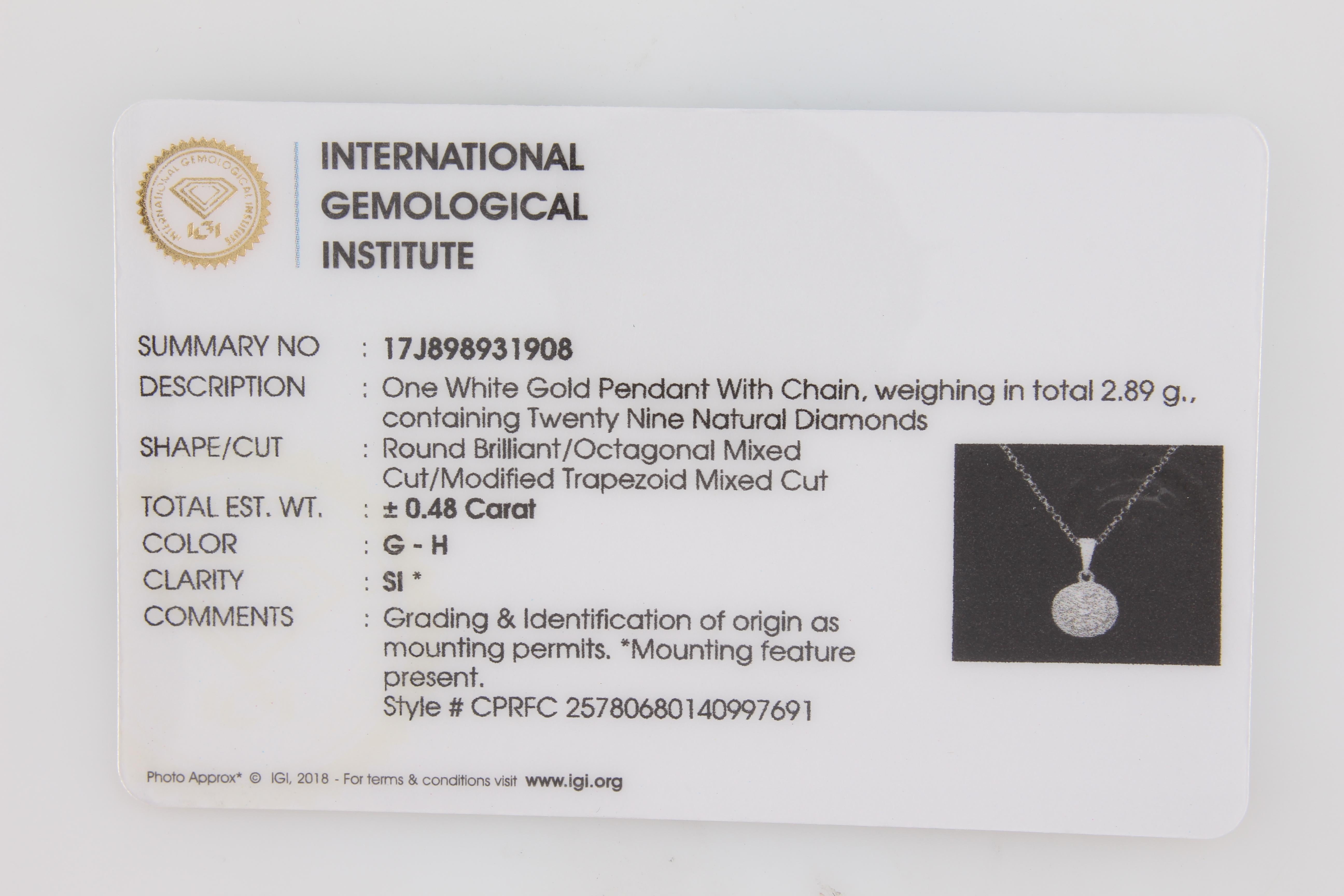 0.50 Carat Halo Certified Diamond Fashion Pendant Necklace in 14 Karat White In New Condition For Sale In NEW YORK, NY