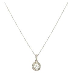 0.50 CTW Odelia Round Diamond Cushion Halo Pendant Necklace in 18K White Gold