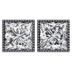 0.50 CTW Princess Diamond Stud Earrings in 14K Gold, SI Bezel Set Earrings