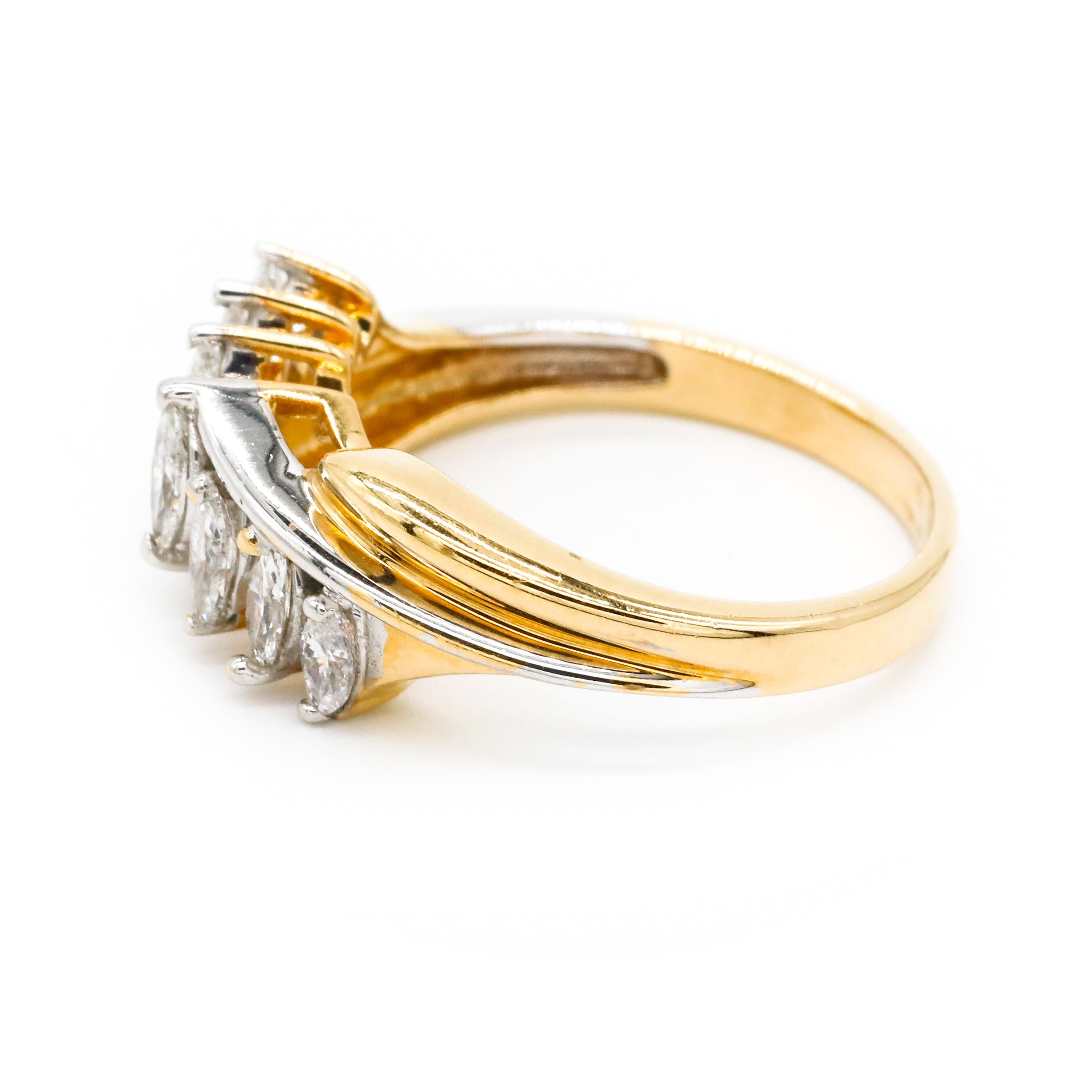 0.50 TCW Marquise Cut Diamond Fine Band Engagement Ring 18k Yellow Gold

She will be just overwhelmed with emotions when she sees this estate ring. 0.50 TCW Marquise cut Diamond ring, embraced by a frame of Marquise-shaped white diamonds, creating a